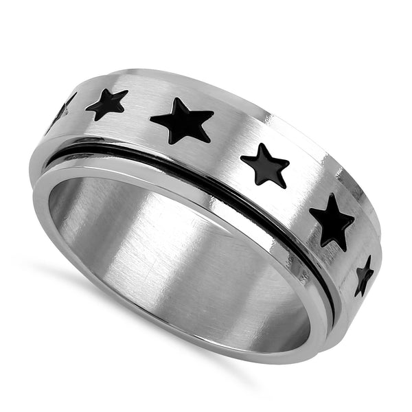 Stainless Steel Stars Spinner Band Ring