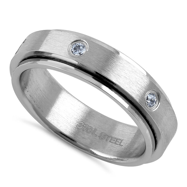 Stainless Steel Spinner CZ Band Ring