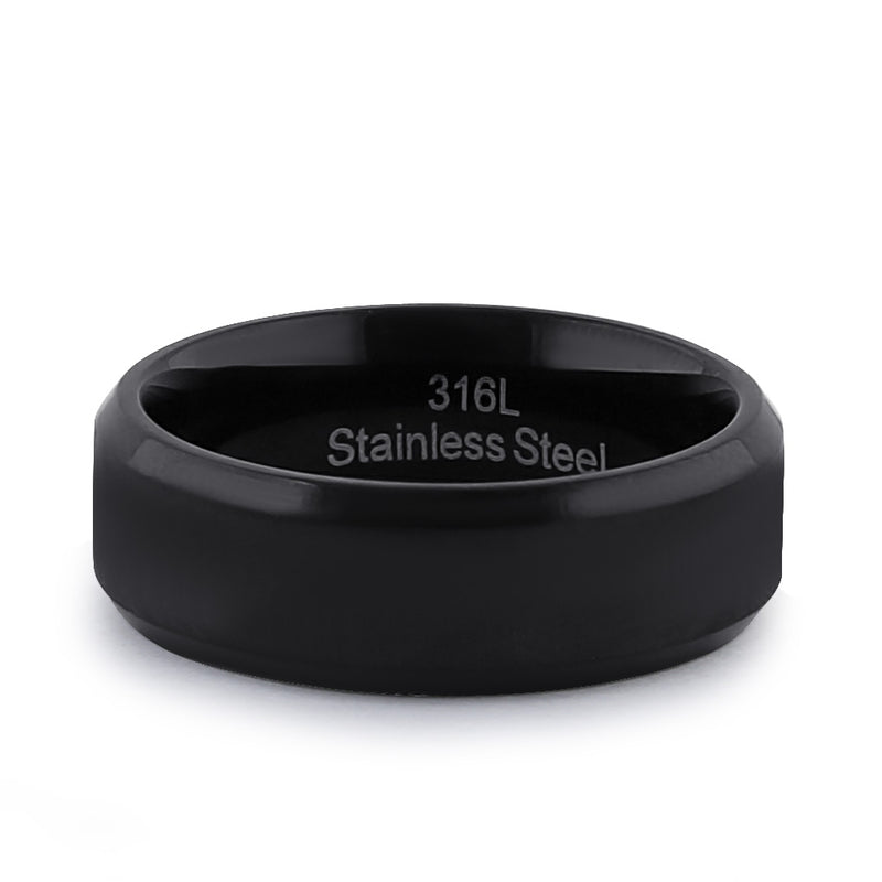 Stainless Steel Men's Black Textured with Polish Edges Wedding Band