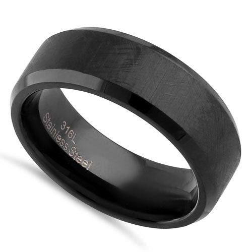 Stainless Steel Men's Black Textured with Polish Edges Wedding Band