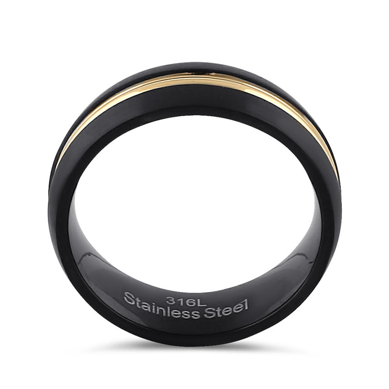 Stainless Steel Men's Black and Yellow Wedding Band