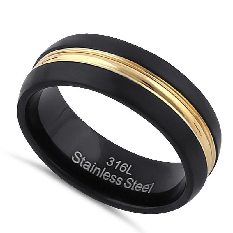 Stainless Steel Men's Black and Yellow Wedding Band