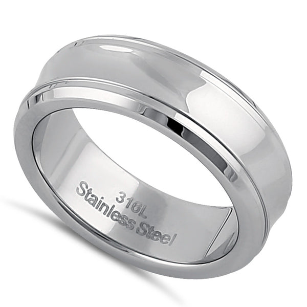 Stainless Steel Men's 7mm High and Brushed Polish Curved Wedding Band