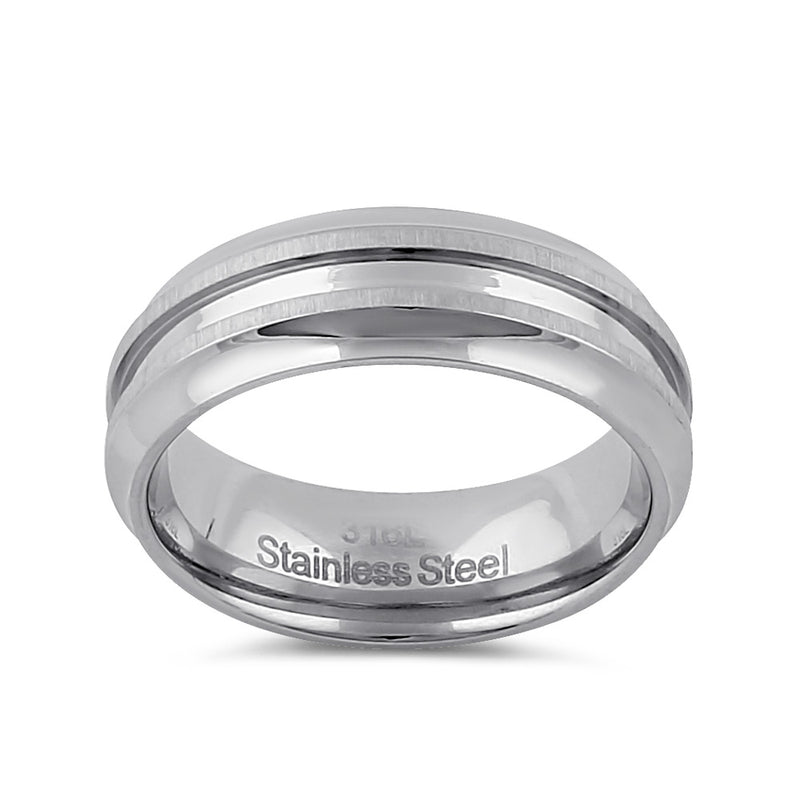 Stainless Steel Men's 7mm High and Brushed Polish Wedding Band