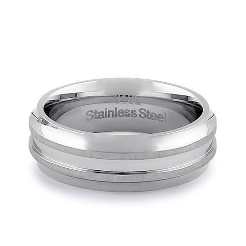 Stainless Steel Men's 7mm High and Brushed Polish Wedding Band