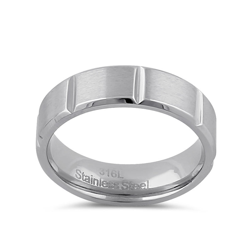 Stainless Steel Men's 6mm Brushed Groove Wedding Band