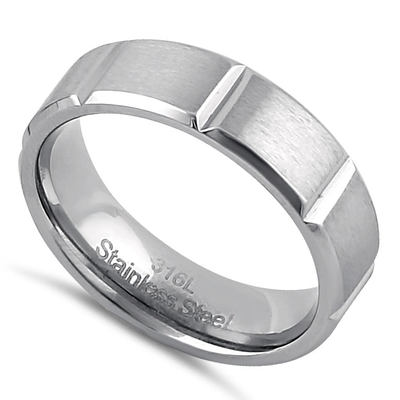 Stainless Steel Men's 6mm Brushed Groove Wedding Band