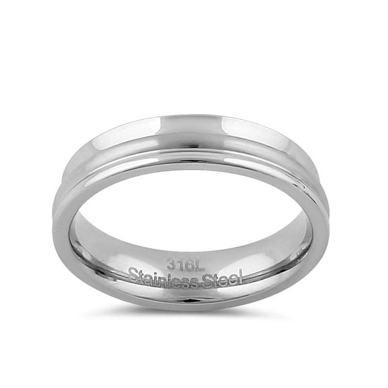 Stainless Steel Men's 5mm High and Brushed Polish Curved Wedding Band