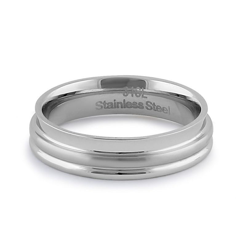 Stainless Steel Men's 5mm High and Brushed Polish Curved Wedding Band