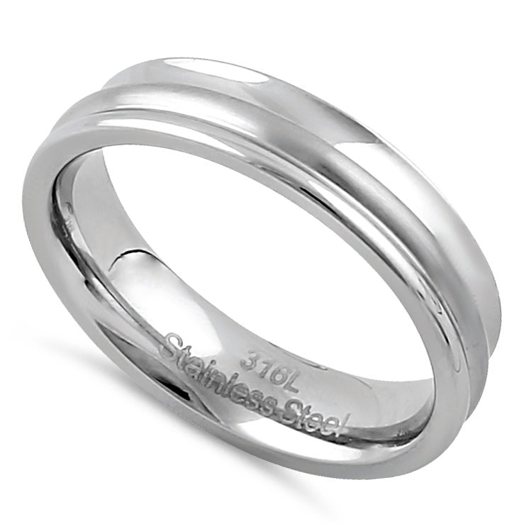 Stainless Steel Men's 5mm High and Brushed Polish Curved Wedding Band