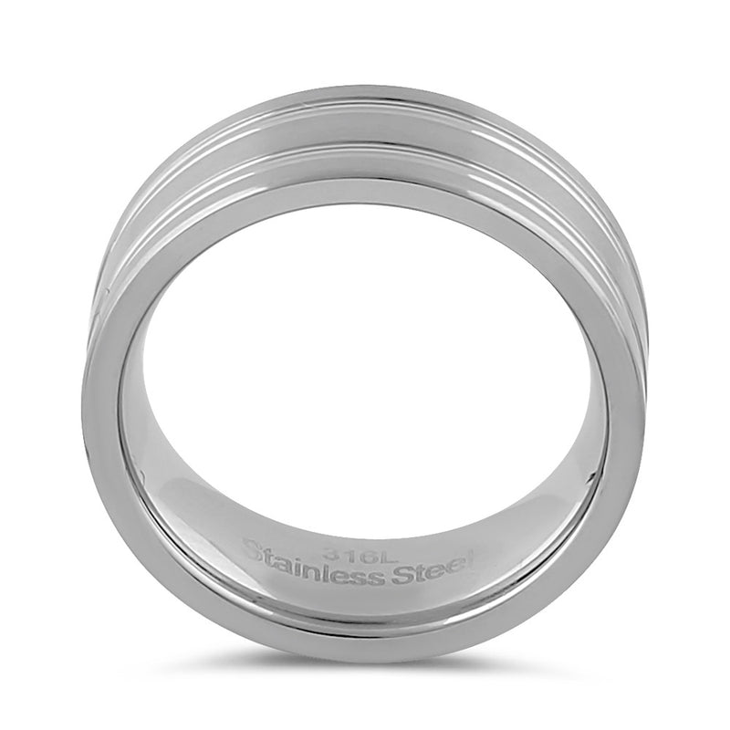 Stainless Steel Men's 8mm Brushed Polish with Grooves Wedding Band