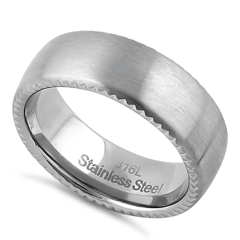 Stainless Steel Men's 7.5mm Zigzag Edges Brushed Wedding Band