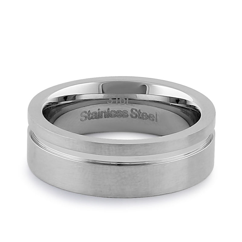 Stainless Steel Men's 7mm Brushed Polish with Line Wedding Band