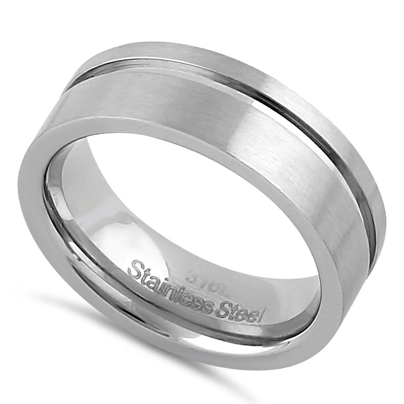 Stainless Steel Men's 7mm Brushed Polish with Line Wedding Band