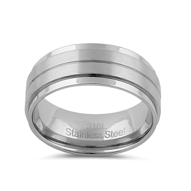 Stainless Steel Men's 8mm Brushed Polish with Lines Wedding Band