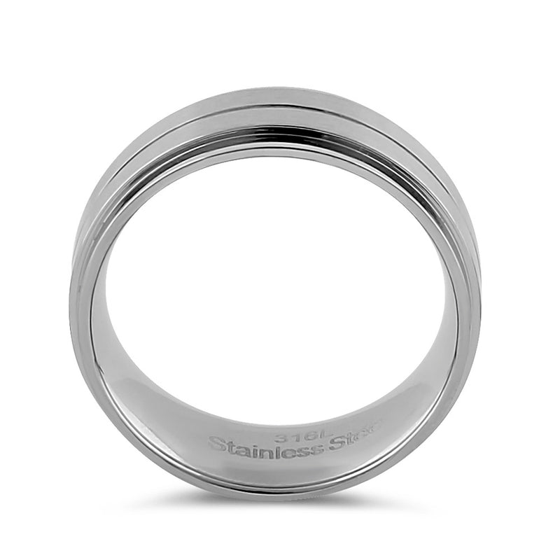 Stainless Steel Men's 8mm Brushed Polish with Lines Wedding Band