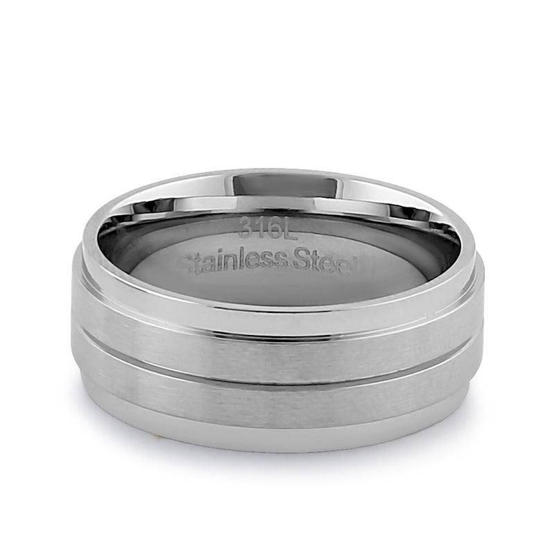 Stainless Steel Men's 8mm Brushed Polish with Lines Wedding Band