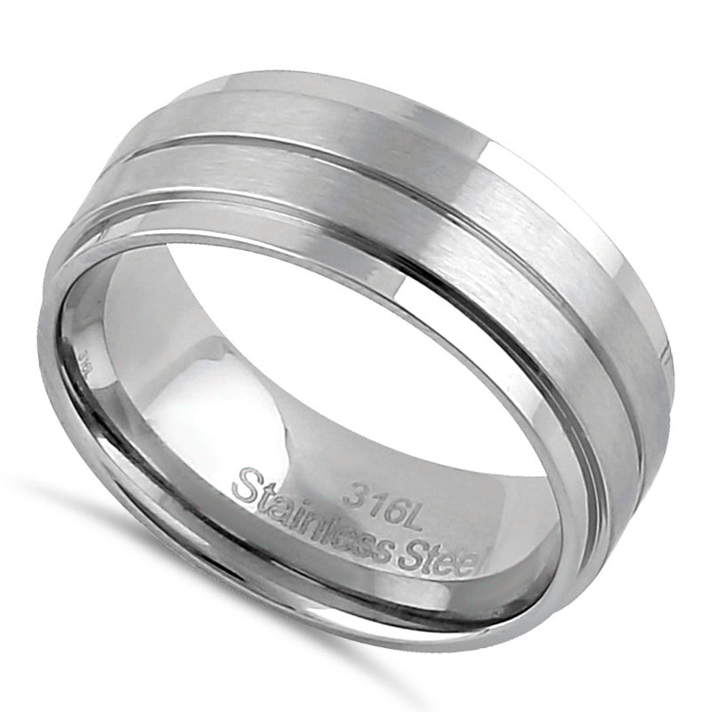 Stainless Steel Men's 8mm Brushed Polish with Lines Wedding Band