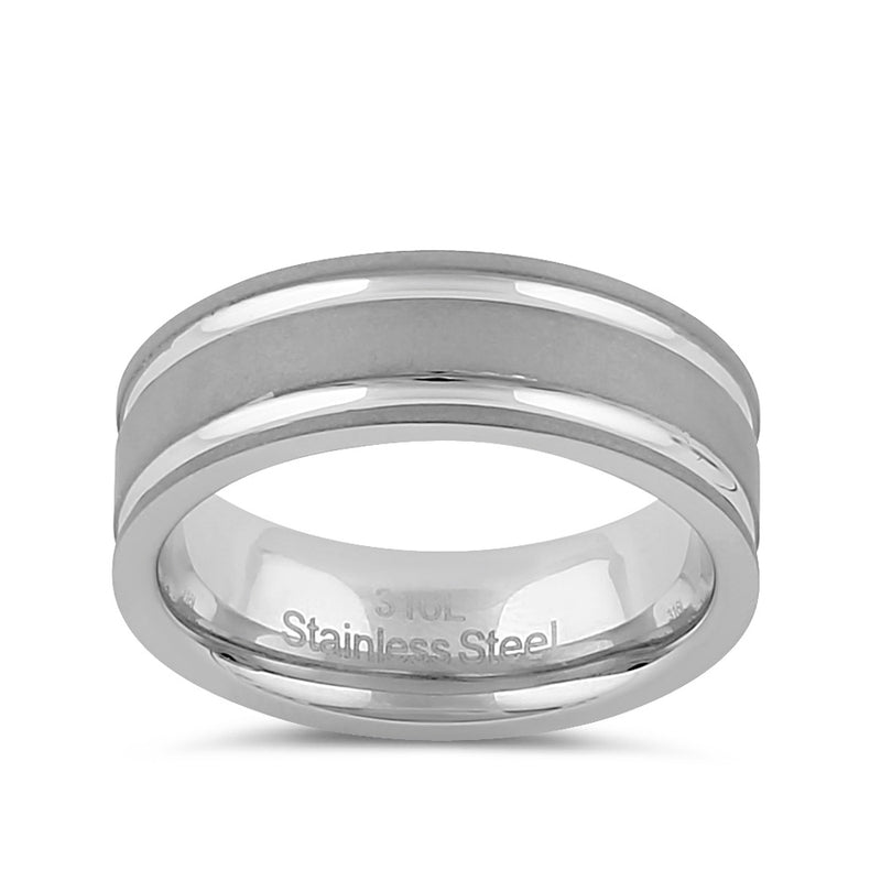 Stainless Steel Men's 7mm Matte with Polished Stripes Wedding Band