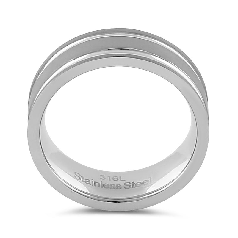 Stainless Steel Men's 7mm Matte with Polished Stripes Wedding Band