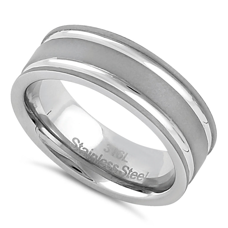 Stainless Steel Men's 7mm Matte with Polished Stripes Wedding Band