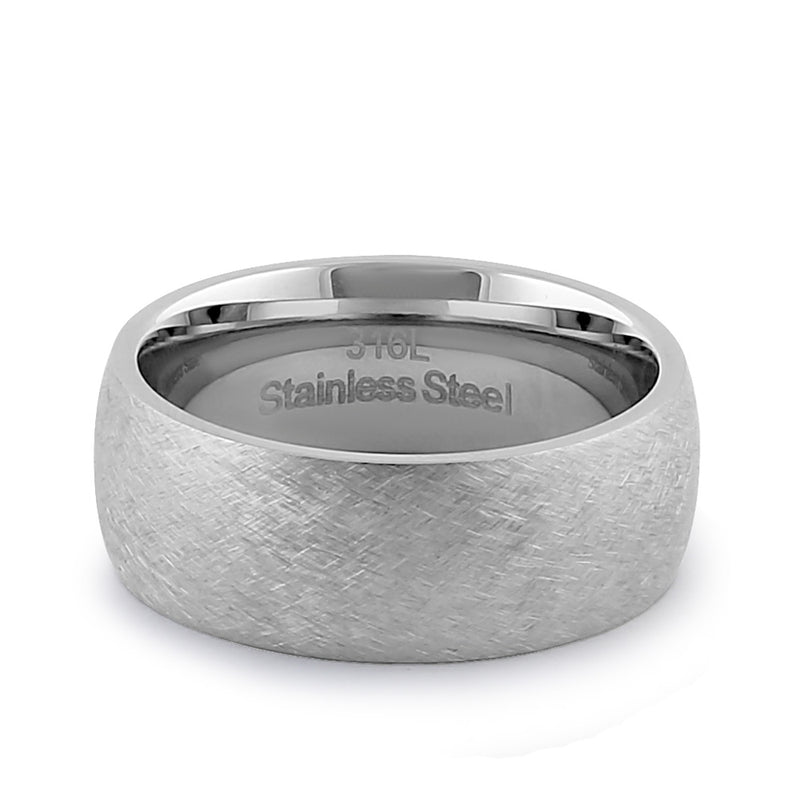 Stainless Steel Men's 8mm Mixed Brushed Rounded Wedding Band