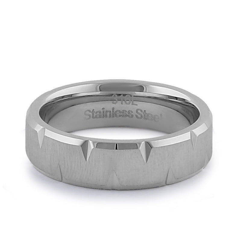 Stainless Steel Men's 6mm Brushed Diamond Cut Wedding Band