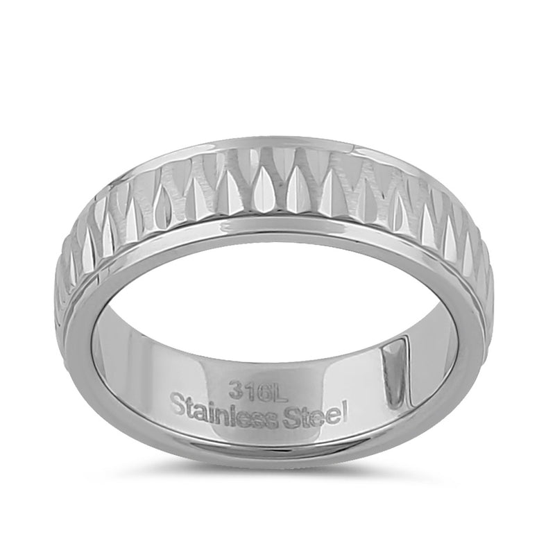 Stainless Steel Men's Diamond Cut Pattern Wedding Band