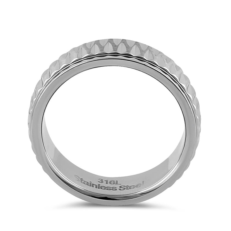 Stainless Steel Men's Diamond Cut Pattern Wedding Band