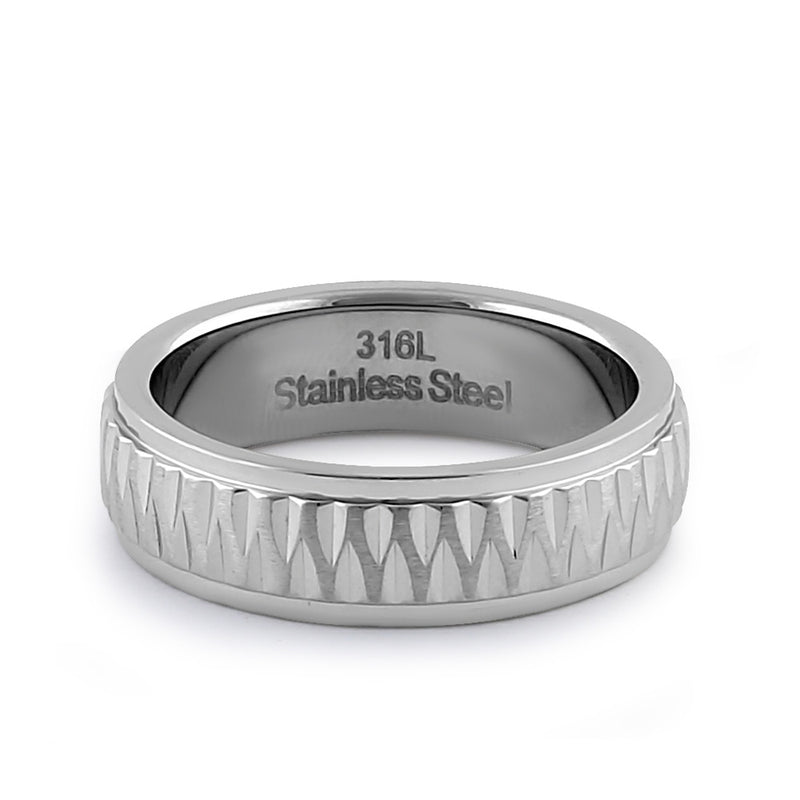 Stainless Steel Men's Diamond Cut Pattern Wedding Band