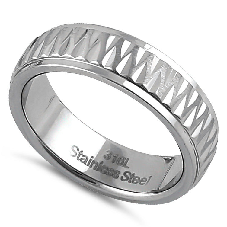 Stainless Steel Men's Diamond Cut Pattern Wedding Band