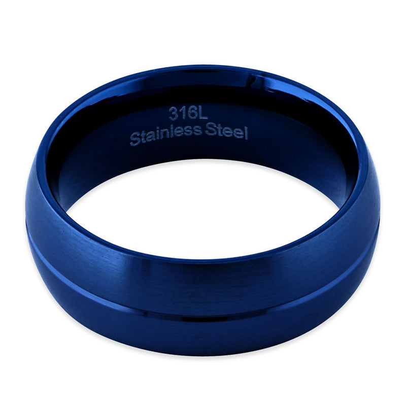 Blue Stainless Steel Blue Plated Groove Band Ring