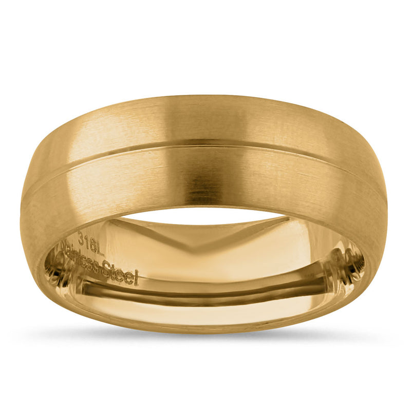 Stainless Steel Yellow Gold Plated Groove Band Ring