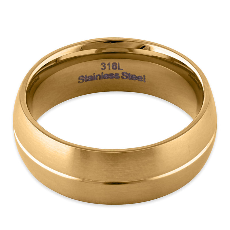 Stainless Steel Yellow Gold Plated Groove Band Ring