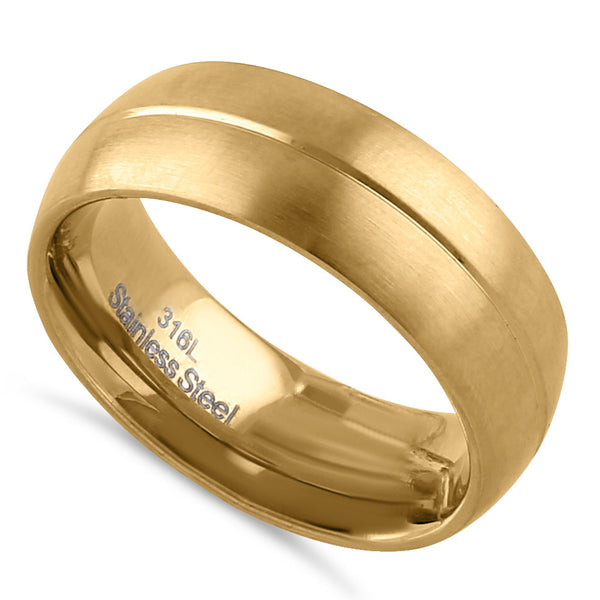Stainless Steel Yellow Gold Plated Groove Band Ring