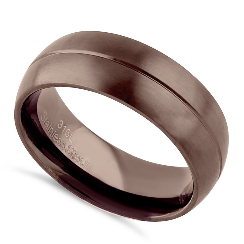 Stainless Steel Brown Plated Groove Band Ring