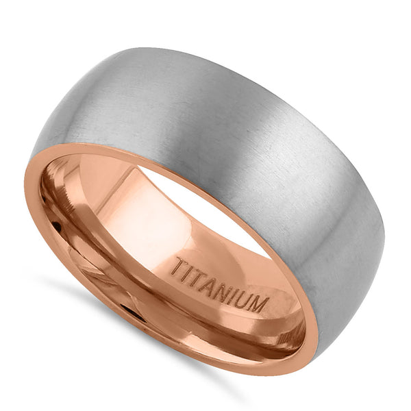 Titanium Silver and Rose Gold 8mm Brushed Band Ring