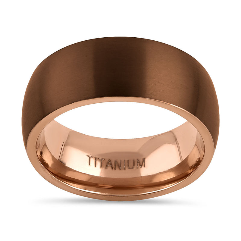 Titanium Coffee and Rose Gold 8mm Brushed Band Ring