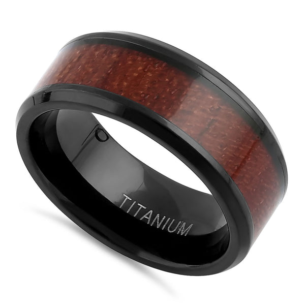 Titanium Black and Bubinga Wood 8mm Band Ring