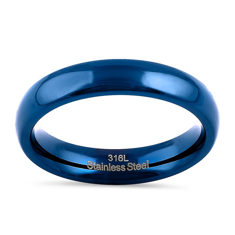 Stainless Steel 4mm Blue High Polish Band Ring