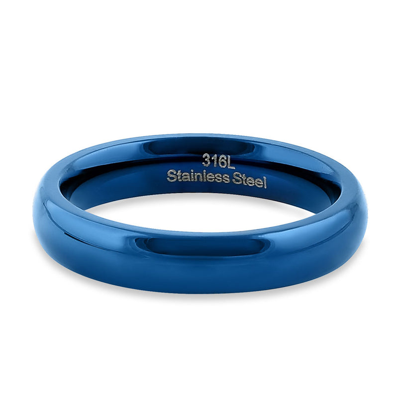 Stainless Steel 4mm Blue High Polish Band Ring