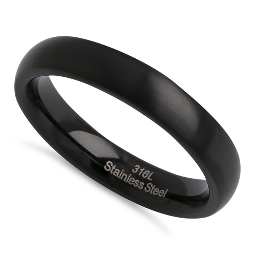 Stainless Steel 4mm Black Brushed Wedding Band Ring