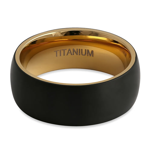 Titanium Black and Yellow Gold 8mm Brushed Band Ring