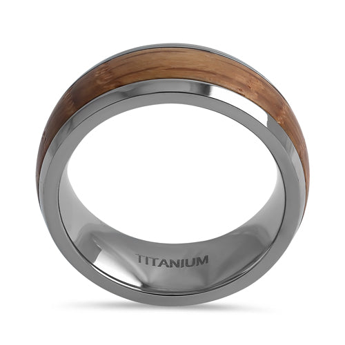 Titanium 8mm Whiskey Barrel Wood Band Ring