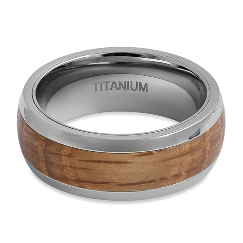 Titanium 8mm Whiskey Barrel Wood Band Ring