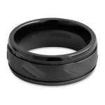 Black Zirconium 8mm Coin Edged Brushed Band Ring