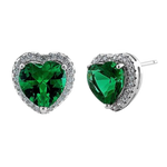 Sterling Silver Emerald Big Heart CZ Earrings