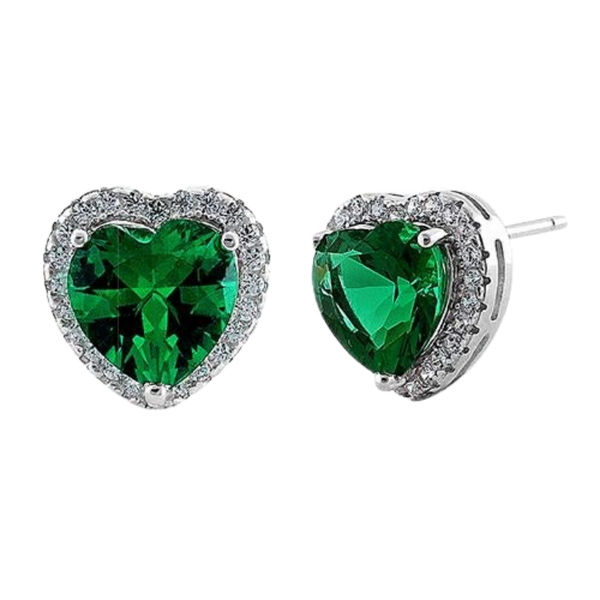 Vintage Estate Heart Shaped Emerald & Diamond Wedding Day Earrings 14K -  Ruby Lane
