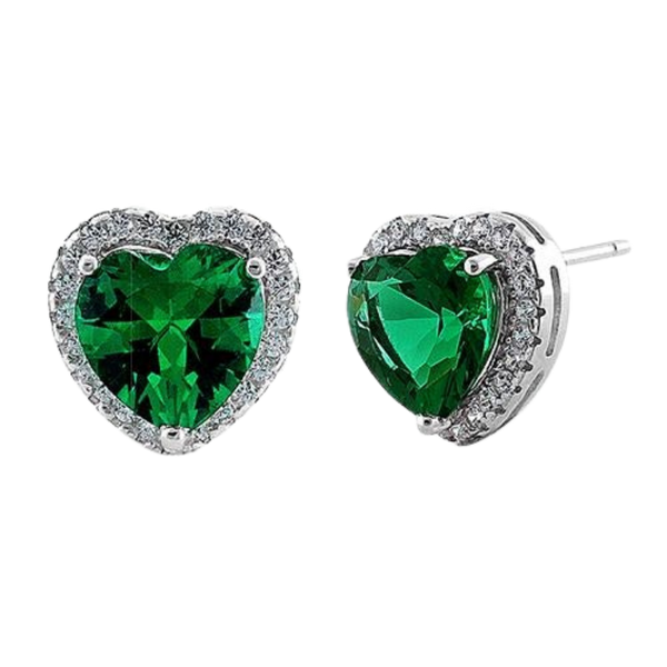 Sterling Silver Emerald Big Heart CZ Earrings