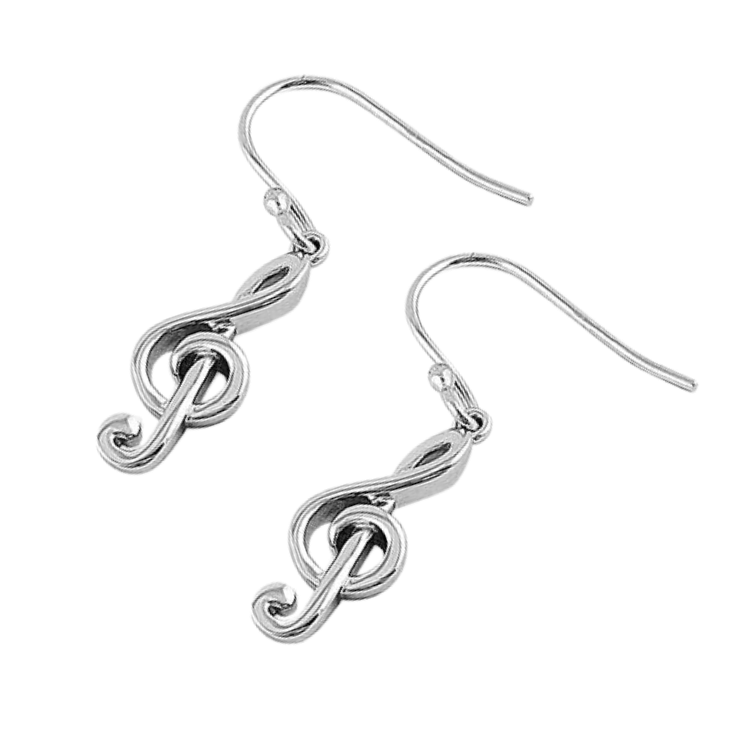 Sterling Silver Treble Clef Music Note Earrings